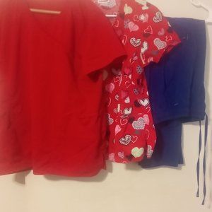 Women’s Medical Scrubs Top Size M Hub A Dub Scrubs V-Neck Red Pattern & Joggers